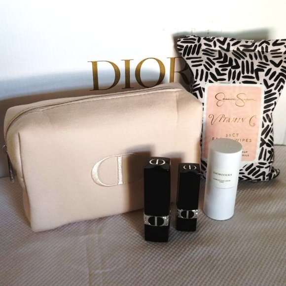 Dior Other - NWOT Dior Beauty Double Lipstick Bundle w/Small Pink CD Cosmetic Bag Plus More